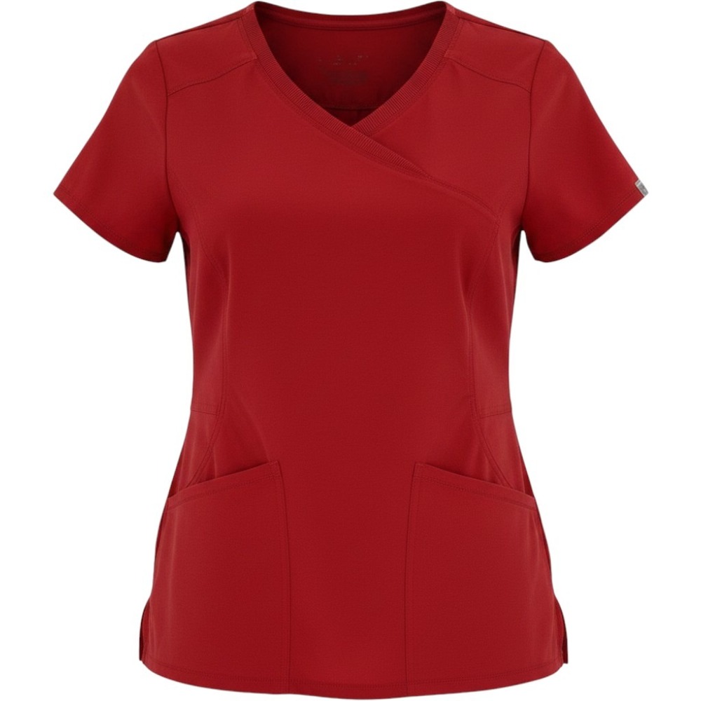 Cherokee Infinity Womens Red Scrub Top Small V-Neck Pocket Utility